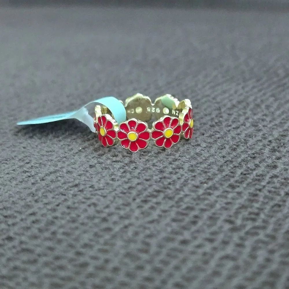 Cote d' Argent Red❤ and Yellow💛 Enamel Floral🌼 Wrap Around Ring - Picture 12 of 15